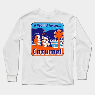 Cozumel Mexico Vintage Travel Ocean A World Away Luggage Long Sleeve T-Shirt